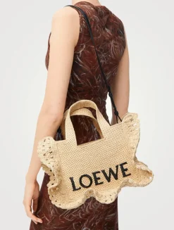 Loewe x Paula's Ibiza Small Loewe Font Raffia Tote Bag