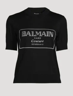 Logo Jacquard Short-Sleeve Wool Sweater