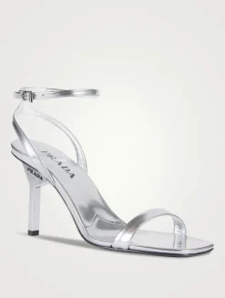 Logo-Heel Metallic Sandals