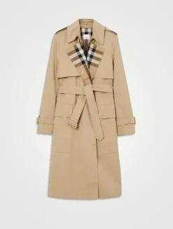 Long Check Lapel Gabardine Trench Coat