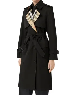 Long Check Lapel Gabardine Trench Coat