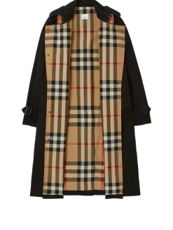 Long Check Lapel Gabardine Trench Coat