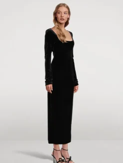 Long-Sleeve Velvet Dress