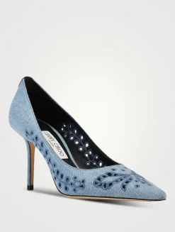 Love Embroidered Denim Pumps