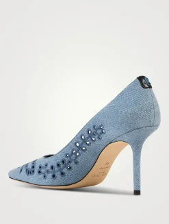 Love Embroidered Denim Pumps