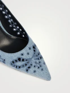 Love Embroidered Denim Pumps