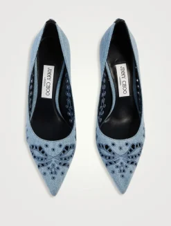 Love Embroidered Denim Pumps