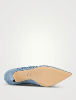 Love Embroidered Denim Pumps