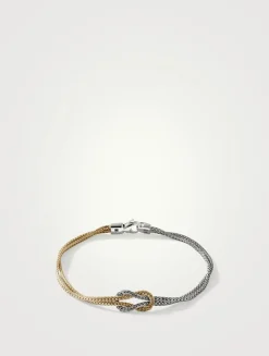 Love Knot 14K Gold And Silver 1.8mm Chain Double Row Bracelet