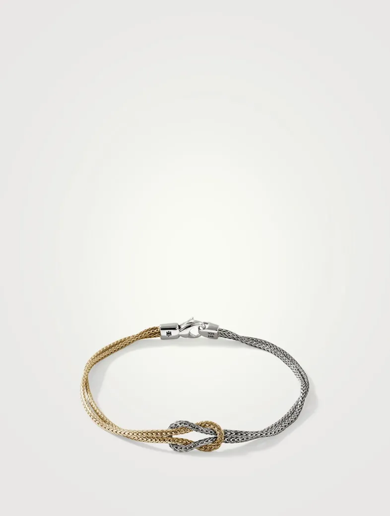 Love Knot 14K Gold And Silver 1.8mm Chain Double Row Bracelet