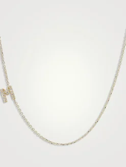 Love Letter Gold M Initial Necklace With Pavé Diamonds