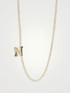 Love Letter Gold  N Initial Single Diamond Necklace
