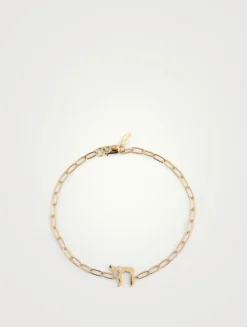 Love Letter 14K Gold Chai Paper Clip Bracelet With Diamonds