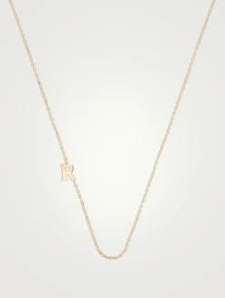 Love Letter 14K Gold R Initial Single Diamond Necklace