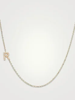 Love Letter 14K Gold R Initial Pavé Diamond Necklace