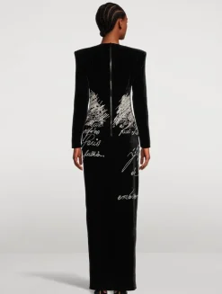 Love Letter-Embellished Velvet Gown