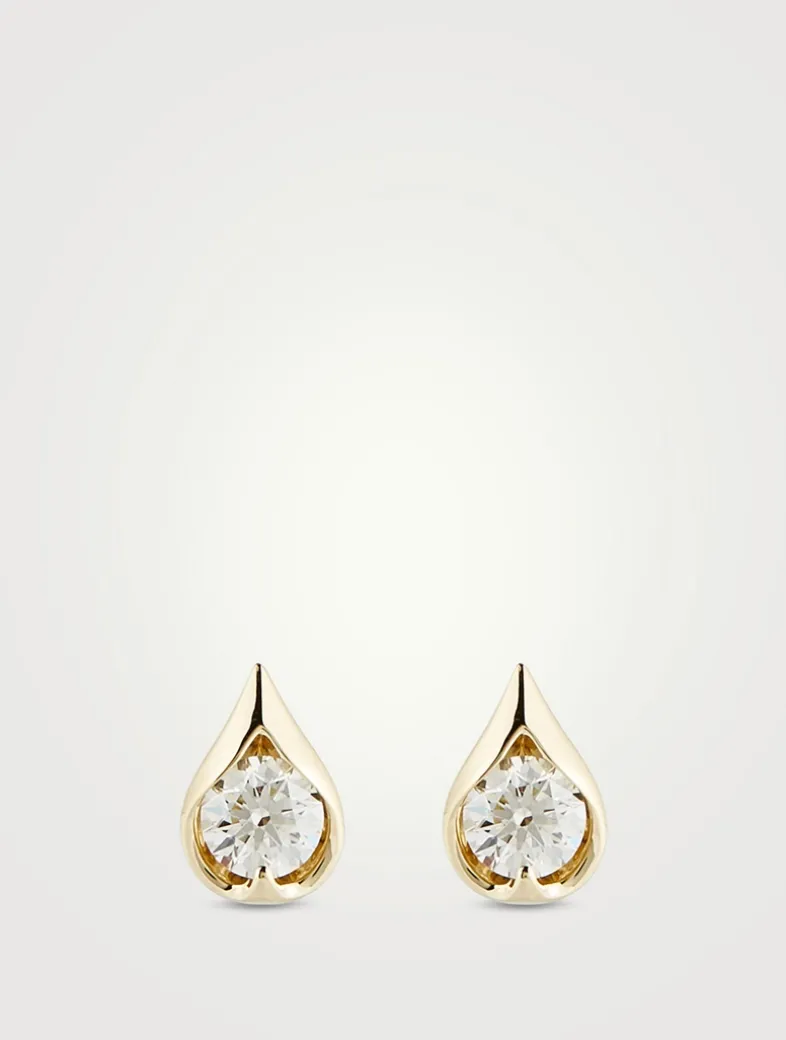 LU 18K Gold Droplet Diamond Stud Earrings