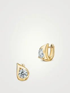 LU 18K Gold Droplet Huggie Hoop Earrings With Diamonds