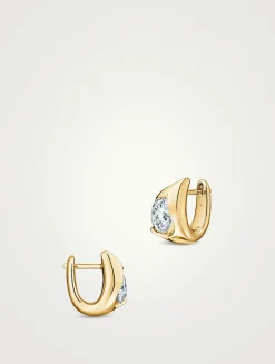 LU 18K Gold Droplet Huggie Hoop Earrings With Diamonds