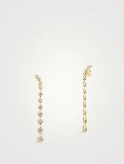 LU 18K Gold Droplet Stiletto Earrings With Diamonds