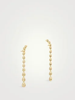 LU 18K Gold Droplet Stiletto Earrings With Diamonds