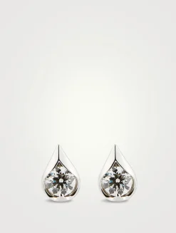 LU 18K White Gold Droplet Diamond Stud Earrings