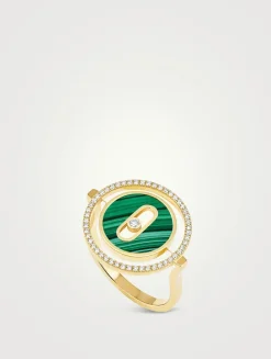 Lucky Move 18K Gold Ring With Malachite And Diamonds