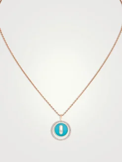 Lucky Move 18K Rose Gold Necklace With Turquoise And Diamonds