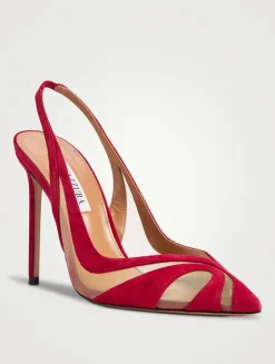 Lune Suede Mesh Slingback Pumps