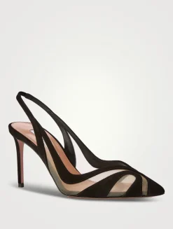 Lune Suede Mesh Slingback Pumps