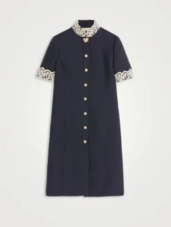 Macramé-Trimmed Crêpe Couture Dress