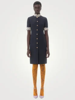 Macramé-Trimmed Crêpe Couture Dress