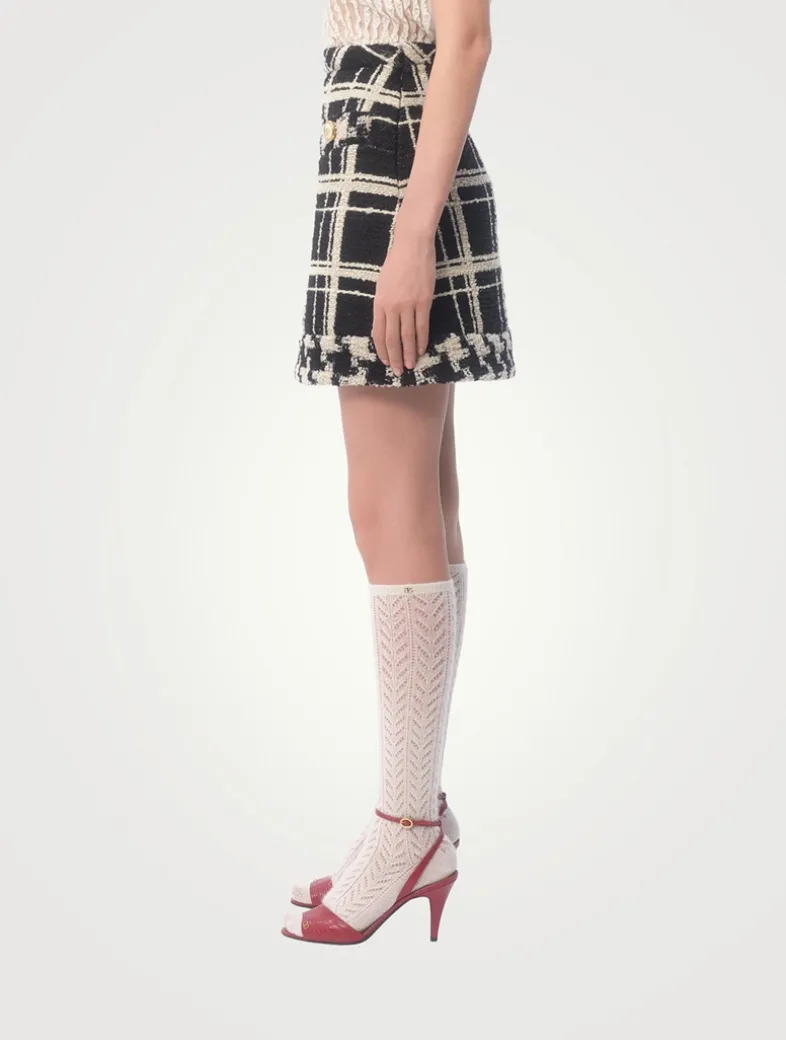 Macro Check Tweed Mini Skirt