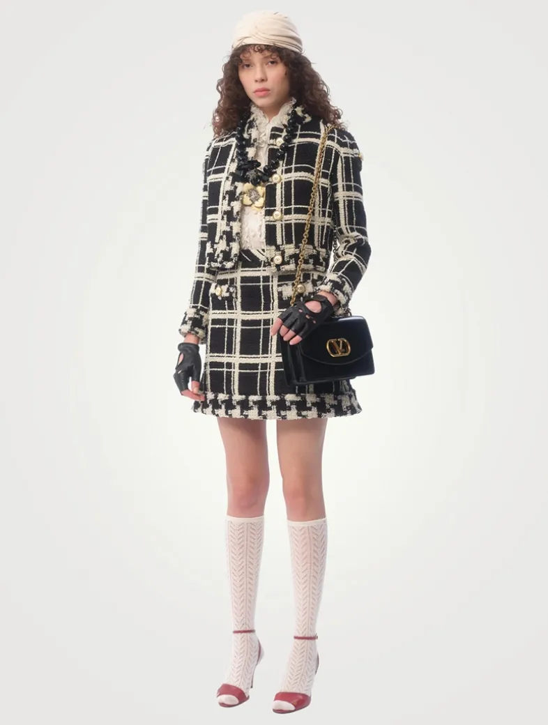 Macro Check Tweed Mini Skirt