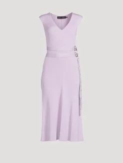 Madeline Belted Rib-Knit Dress