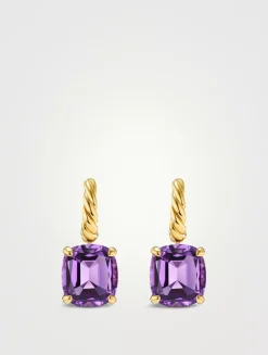 Marbella Drop Earrings In 18k Yellow Gold With Amethyst, 11mm
