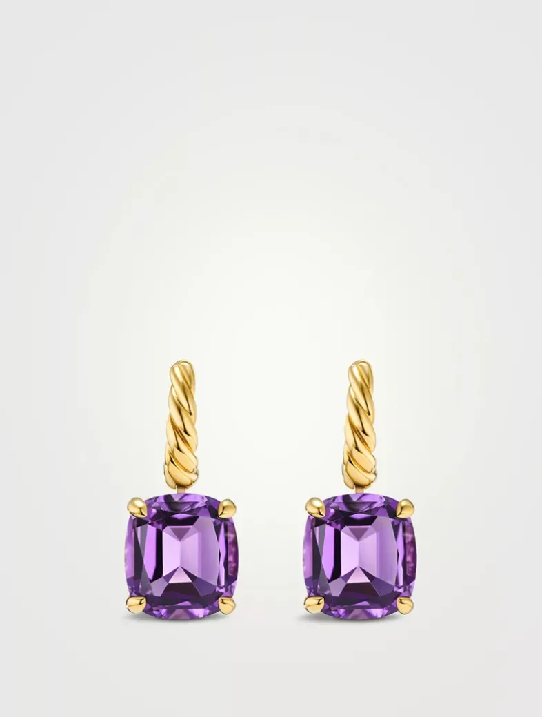 Marbella Drop Earrings In 18k Yellow Gold With Amethyst, 11mm