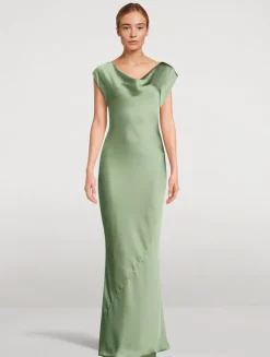 Maria Cap-Sleeve Satin Gown