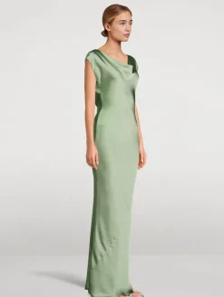 Maria Cap-Sleeve Satin Gown