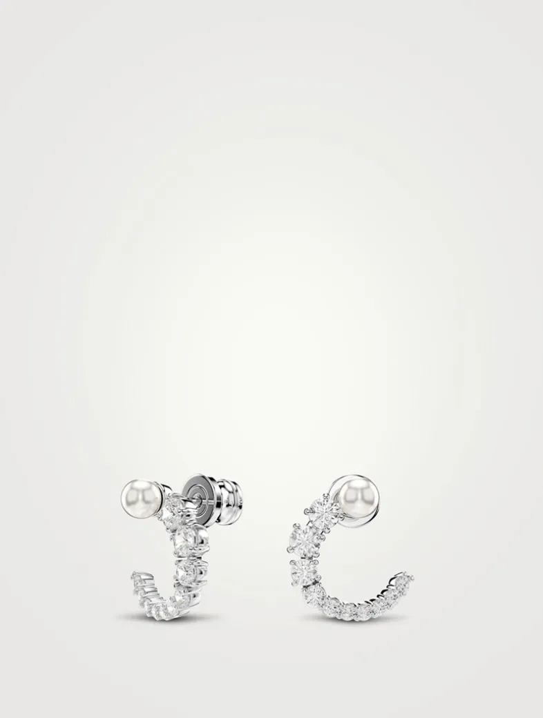 Matrix Crystal And Crystal Pearl Hoop Earrings