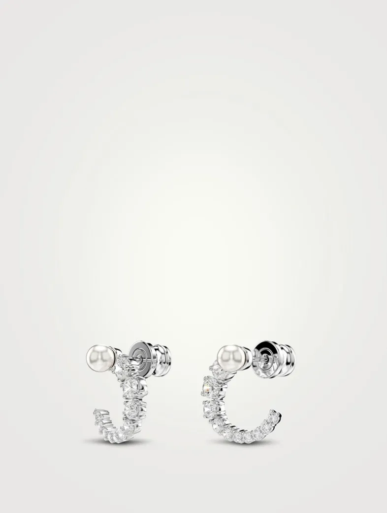 Matrix Crystal And Crystal Pearl Hoop Earrings