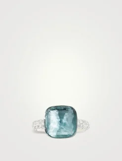 Maxi Nudo 18K White And Rose Gold Ring With Sky Blue Topaz And Diamonds