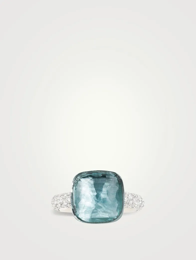 Maxi Nudo 18K White And Rose Gold Ring With Sky Blue Topaz And Diamonds