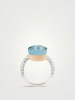 Maxi Nudo 18K White And Rose Gold Ring With Sky Blue Topaz And Diamonds