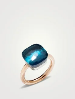 Maxi Nudo 18K White And Rose Gold Ring With London Blue Topaz