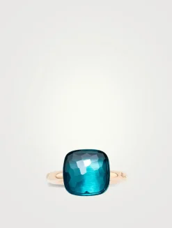 Maxi Nudo 18K White And Rose Gold Ring With London Blue Topaz