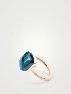 Maxi Nudo 18K White And Rose Gold Ring With London Blue Topaz