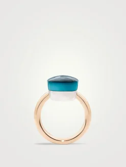 Maxi Nudo 18K White And Rose Gold Ring With London Blue Topaz