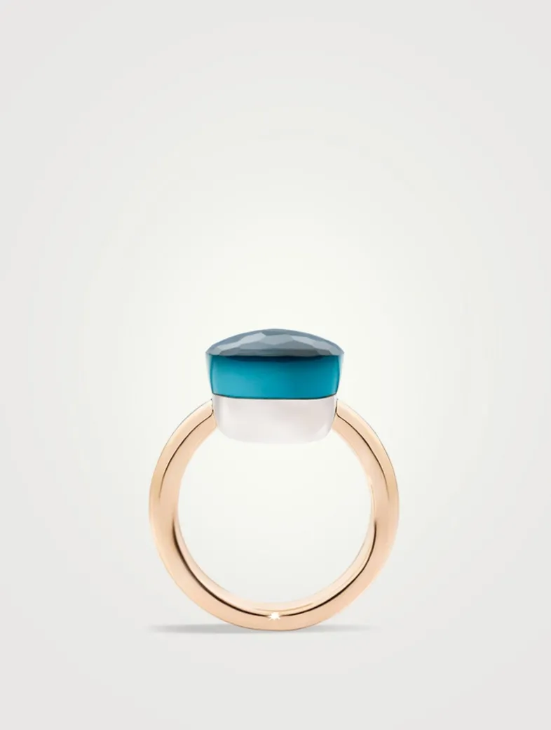 Maxi Nudo 18K White And Rose Gold Ring With London Blue Topaz
