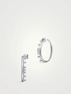 Medium Barre 18K White Gold Floating Diamond Hoop Earrings